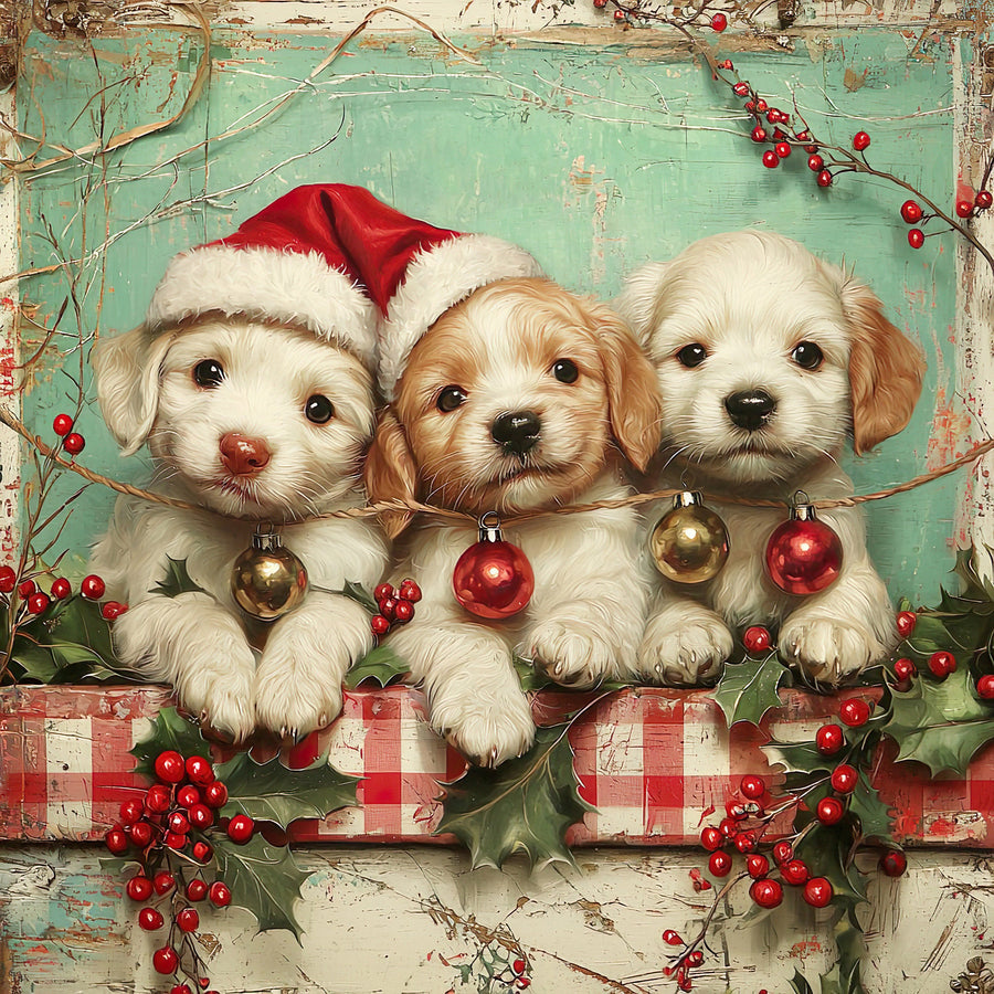 Christmas Puppies Sign, DCO-102430, Sign For Wreath, 10x10in Metal Sign