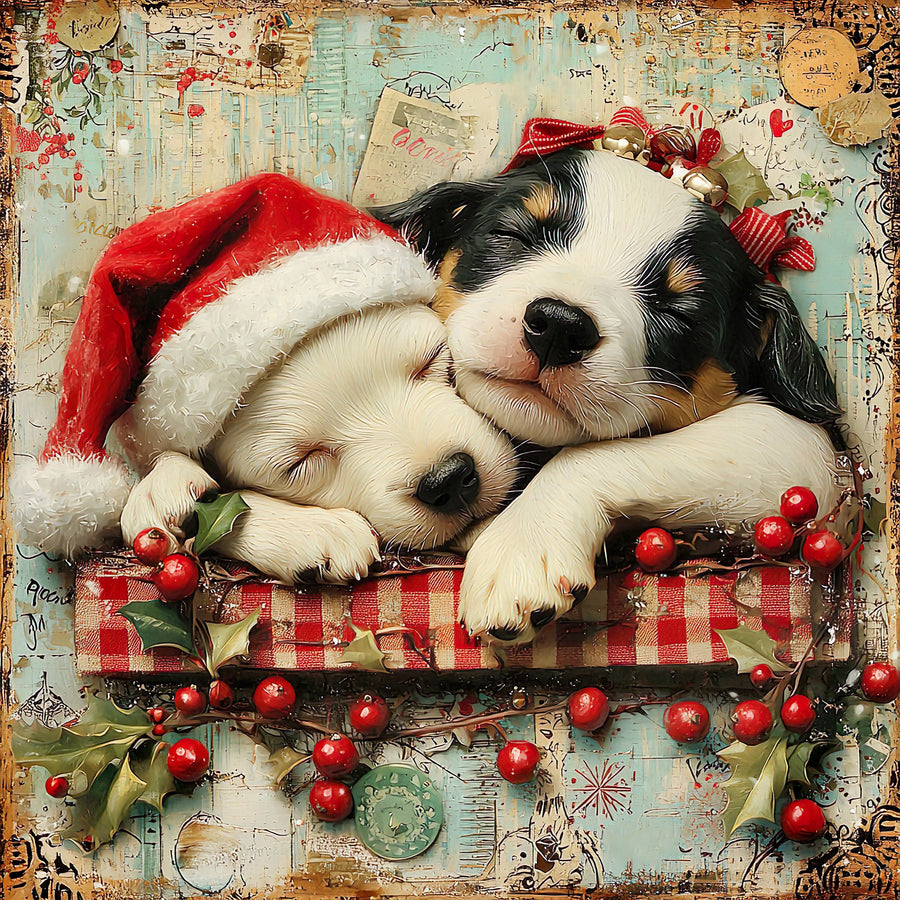 Christmas Puppies Sign, DCO-102433, Sign For Wreath, 10x10in Metal Sign