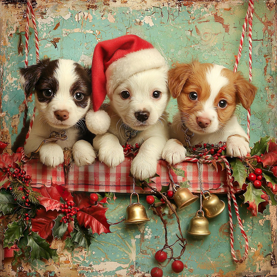 Christmas Puppies Sign, DCO-102434, Sign For Wreath, 10x10in Metal Sign