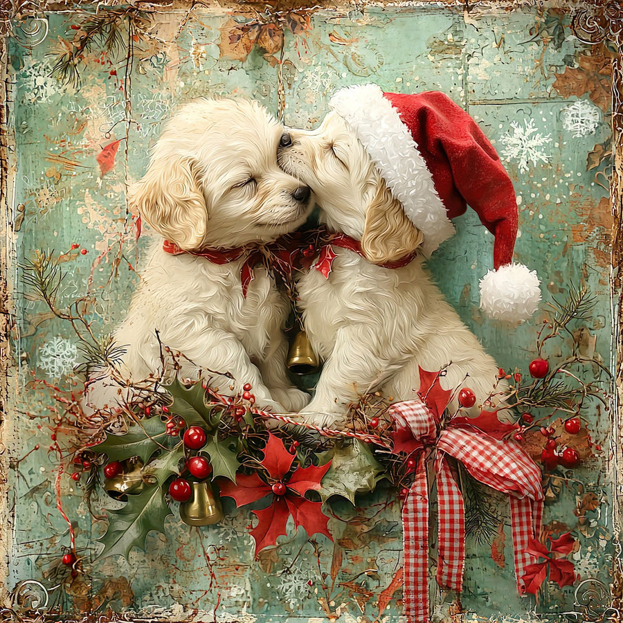 Christmas Puppies Sign, DCO-102436, Sign For Wreath, 10x10in Metal Sign