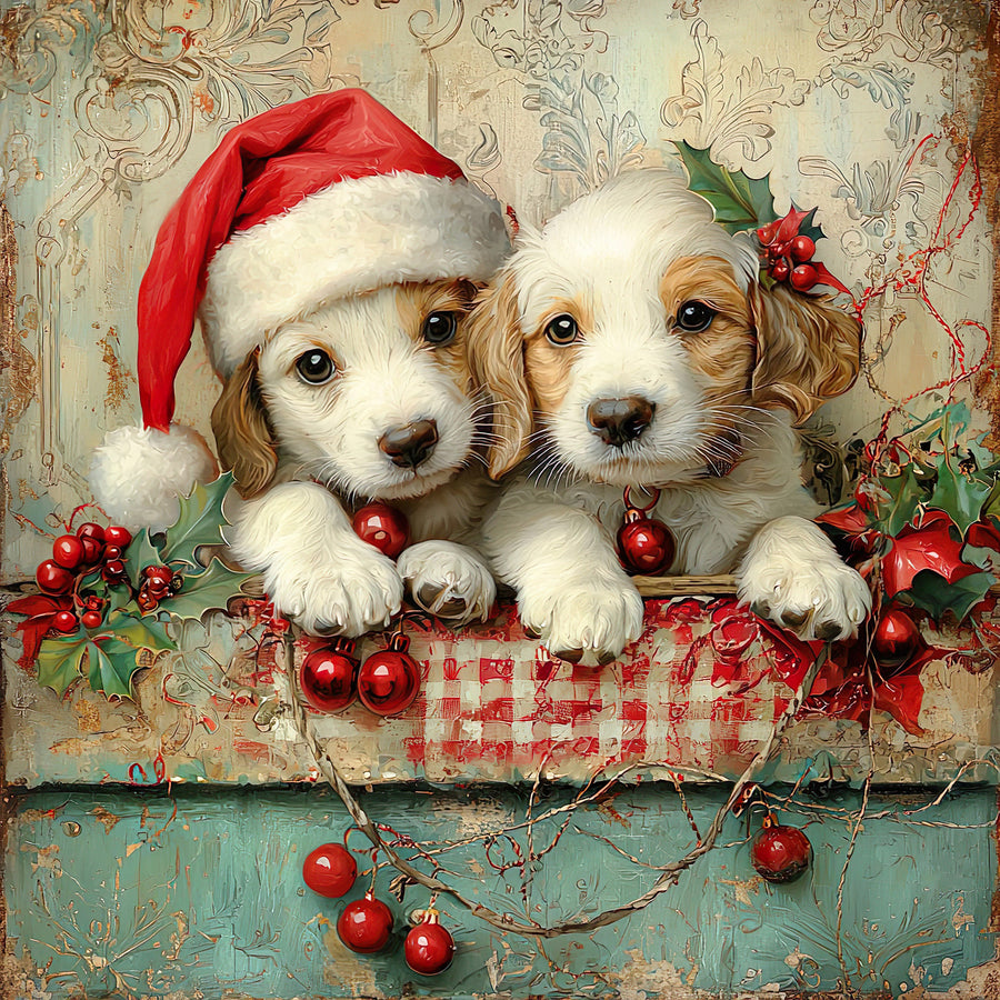 Christmas Puppies Sign, DCO-102438, Sign For Wreath, 10x10in Metal Sign