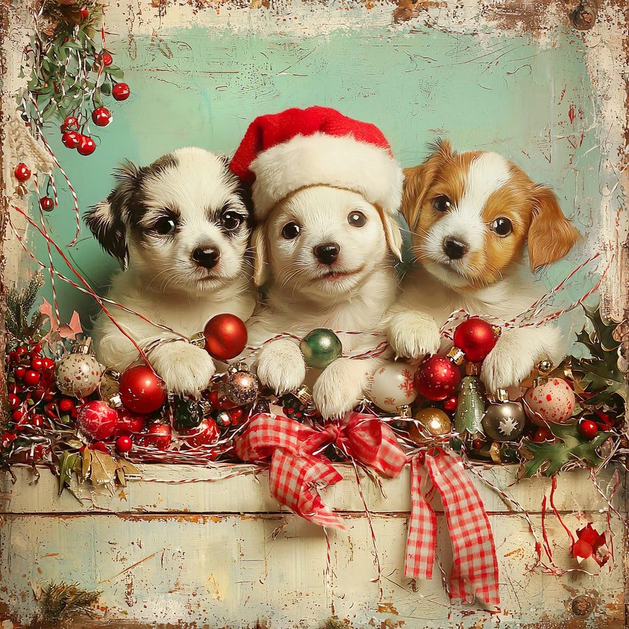 Christmas Puppies Sign, DCO-102439, Sign For Wreath, 10x10in Metal Sign