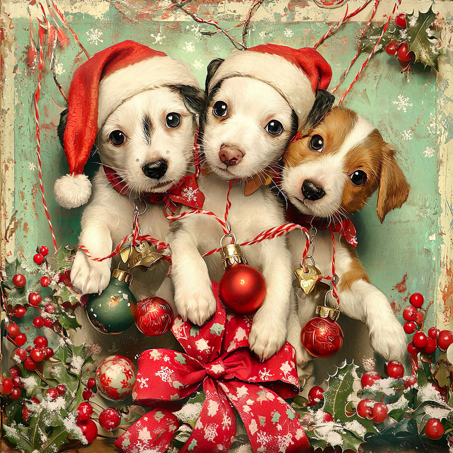 Christmas Puppies Sign, DCO-102441, Sign For Wreath, 10x10in Metal Sign