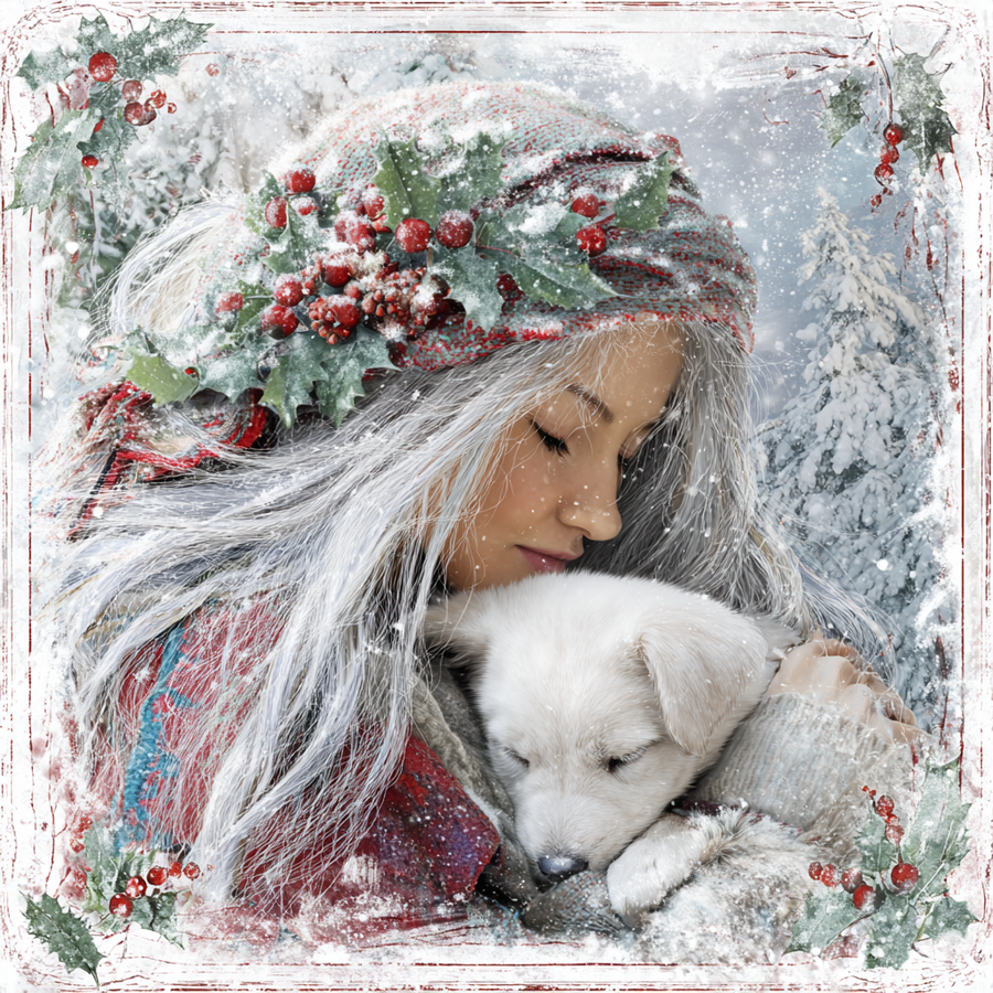 Winter Girl with Deer Sign, DCO-102496, Sign For Wreath, 10x10in Metal Sign