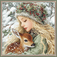 Thumbnail for Winter Girl with Deer Sign, DCO-102499, Sign For Wreath, 10x10in Metal Sign