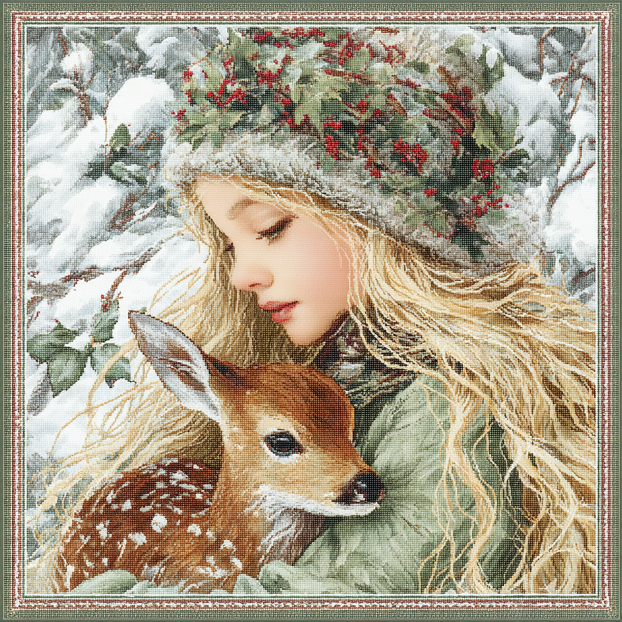 Winter Girl with Deer Sign, DCO-102499, Sign For Wreath, 10x10in Metal Sign