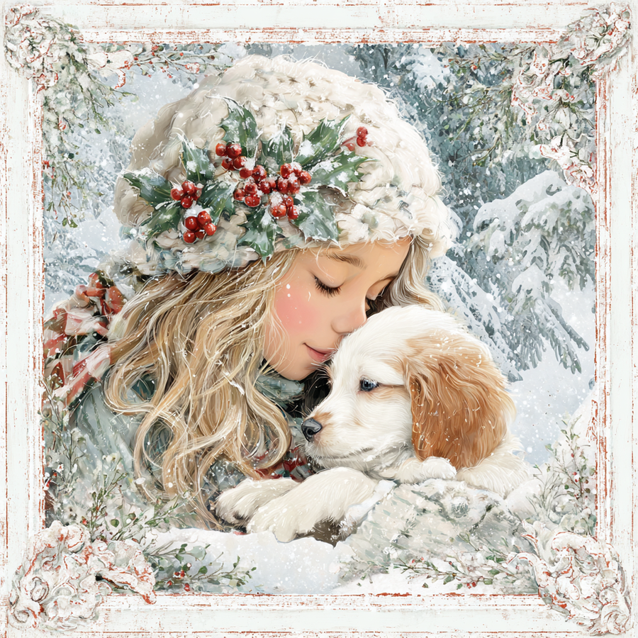 Winter Girl with Deer Sign, DCO-102501, Sign For Wreath, 10x10in Metal Sign