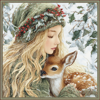 Thumbnail for Winter Girl with Deer Sign, DCO-102503, Sign For Wreath, 10x10in Metal Sign