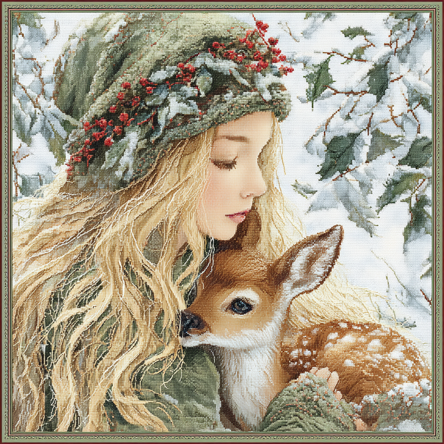 Winter Girl with Deer Sign, DCO-102503, Sign For Wreath, 10x10in Metal Sign