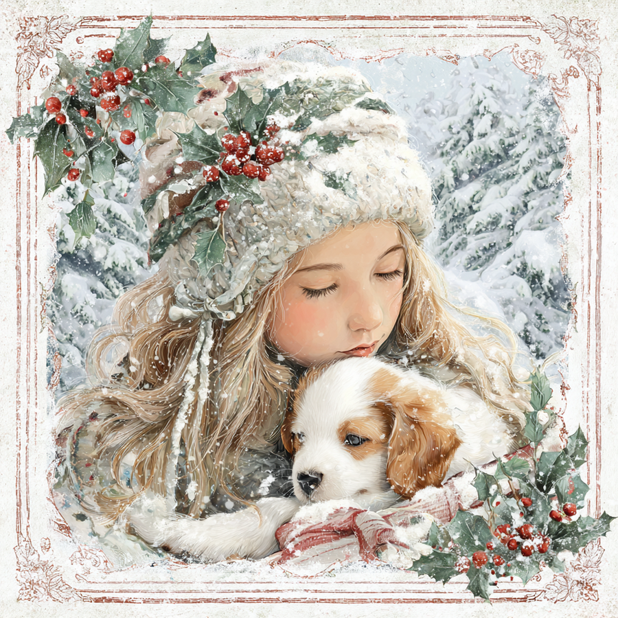 Winter Girl with Deer Sign, DCO-102504, Sign For Wreath, 10x10in Metal Sign
