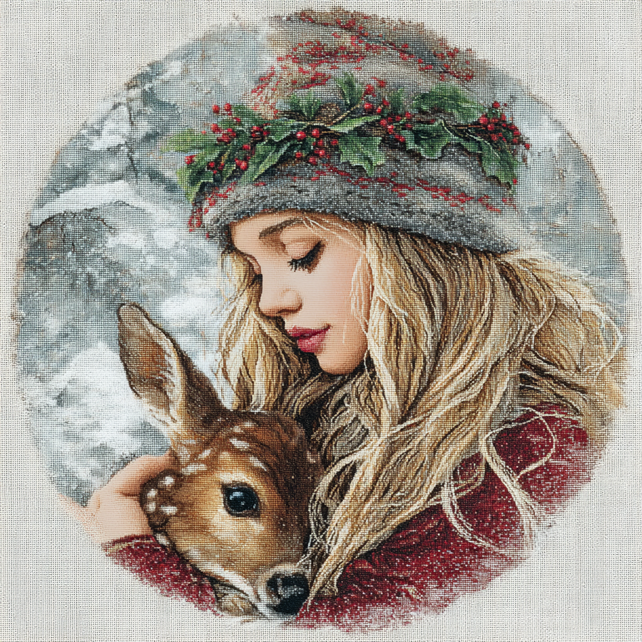 Winter Girl with Deer Sign, DCO-102508, Sign For Wreath, 10x10in Metal Sign