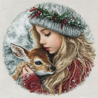 Thumbnail for Winter Girl with Deer Sign, DCO-102511, Sign For Wreath, 10x10in Metal Sign