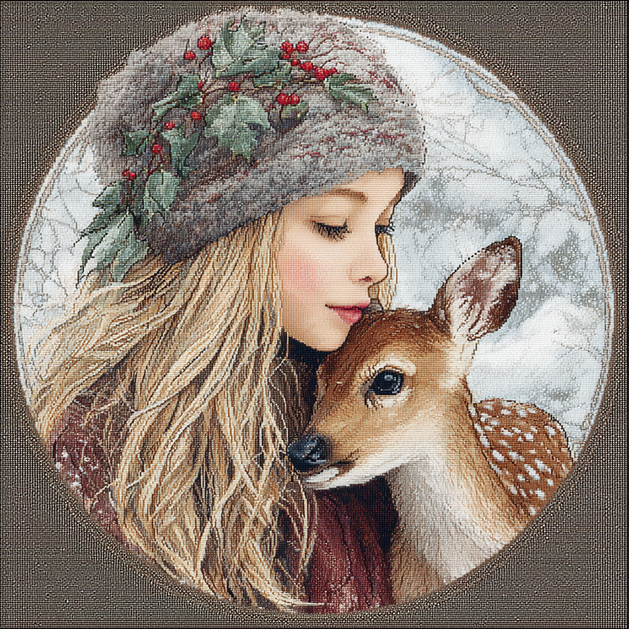 Winter Girl with Deer Sign, DCO-102512, Sign For Wreath, 10x10in Metal Sign