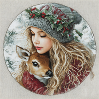 Thumbnail for Winter Girl with Deer Sign, DCO-102513, Sign For Wreath, 10x10in Metal Sign