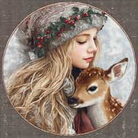 Thumbnail for Winter Girl with Deer Sign, DCO-102514, Sign For Wreath, 10x10in Metal Sign
