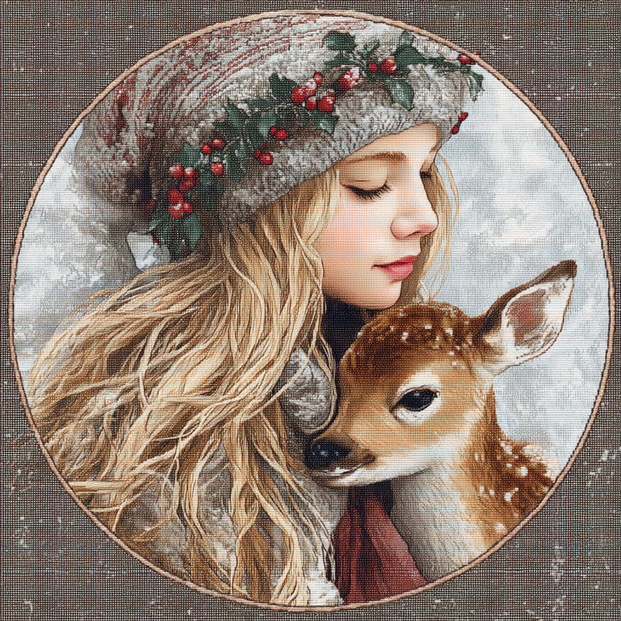 Winter Girl with Deer Sign, DCO-102514, Sign For Wreath, 10x10in Metal Sign
