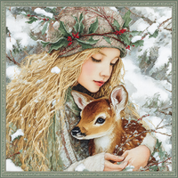 Thumbnail for Winter Girl with Deer Sign, DCO-102515, Sign For Wreath, 10x10in Metal Sign