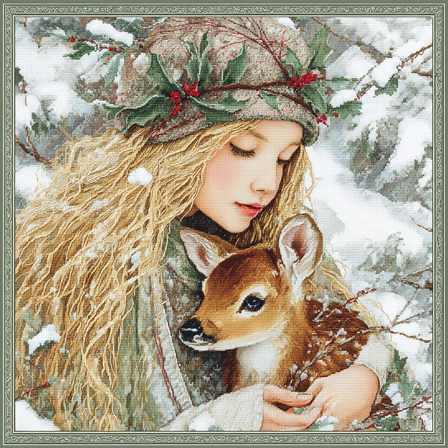 Winter Girl with Deer Sign, DCO-102515, Sign For Wreath, 10x10in Metal Sign