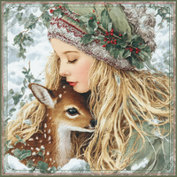 Thumbnail for Winter Girl with Deer Sign, DCO-102516, Sign For Wreath, 10x10in Metal Sign