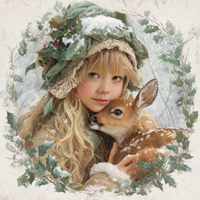 Thumbnail for Winter Girl with Deer Sign, DCO-102526, Sign For Wreath, 10x10in Metal Sign