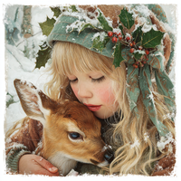 Thumbnail for Winter Girl with Deer Sign, DCO-102528, Sign For Wreath, 10x10in Metal Sign