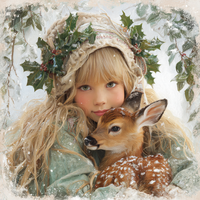 Thumbnail for Winter Girl with Deer Sign, DCO-102530, Sign For Wreath, 10x10in Metal Sign