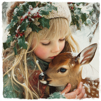 Thumbnail for Winter Girl with Deer Sign, DCO-102531, Sign For Wreath, 10x10in Metal Sign