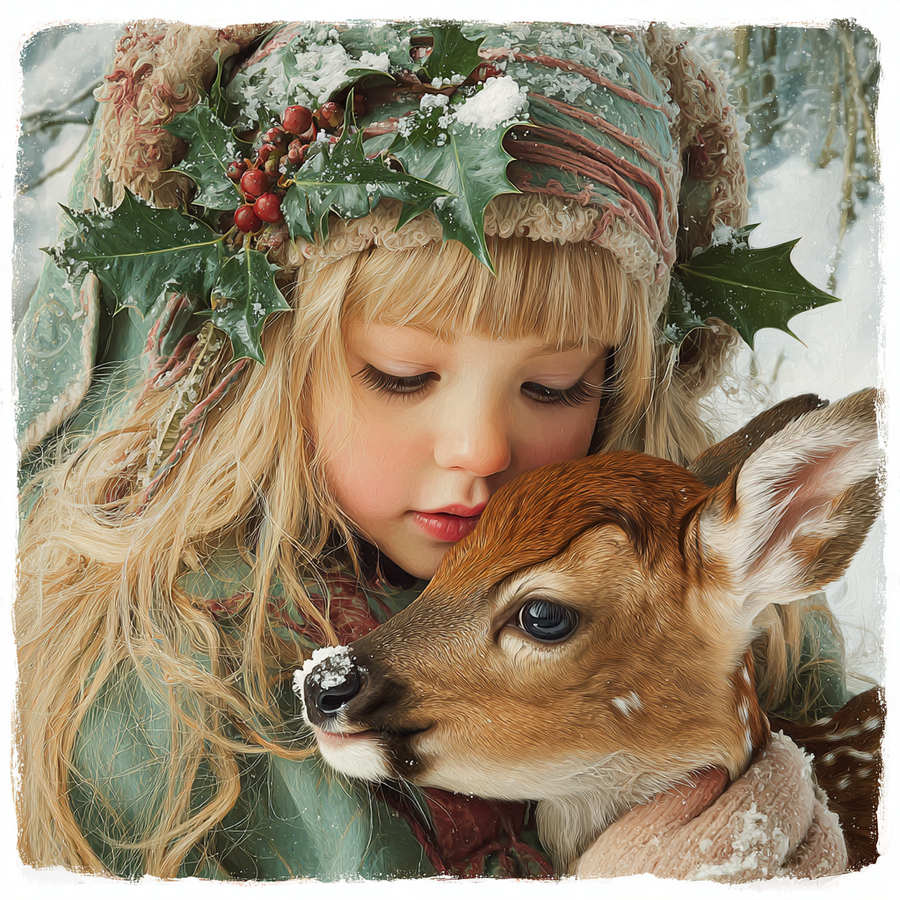 Winter Girl with Deer Sign, DCO-102532, Sign For Wreath, 10x10in Metal Sign