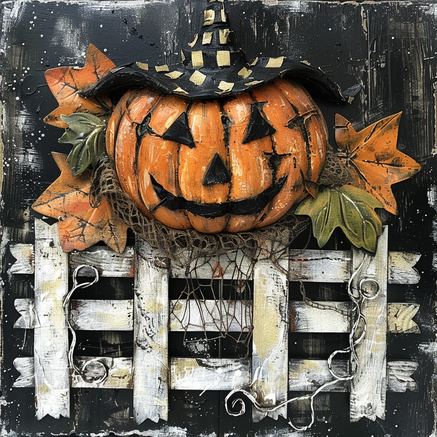 Halloween Pumpkin Sign, DCO-102571, Sign For Wreath, 10x10in Metal Sign