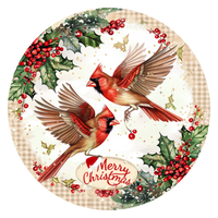 Thumbnail for Christmas Cardinals 10" Metal Wreath Sign - DCO-102645