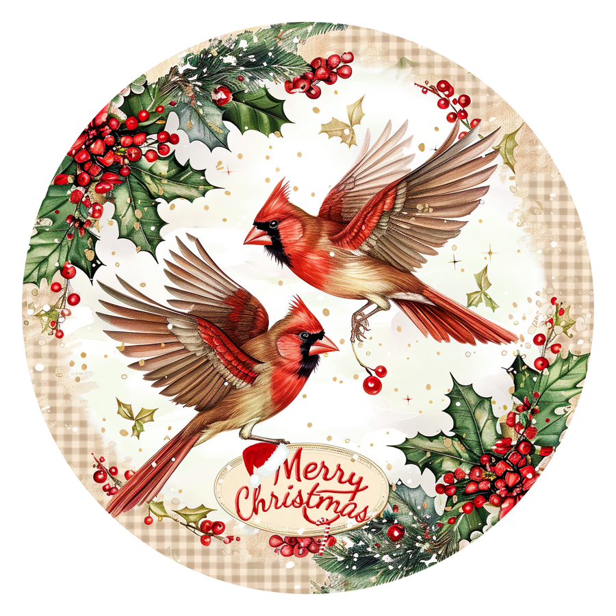 Christmas Cardinals 10" Metal Wreath Sign - DCO-102645