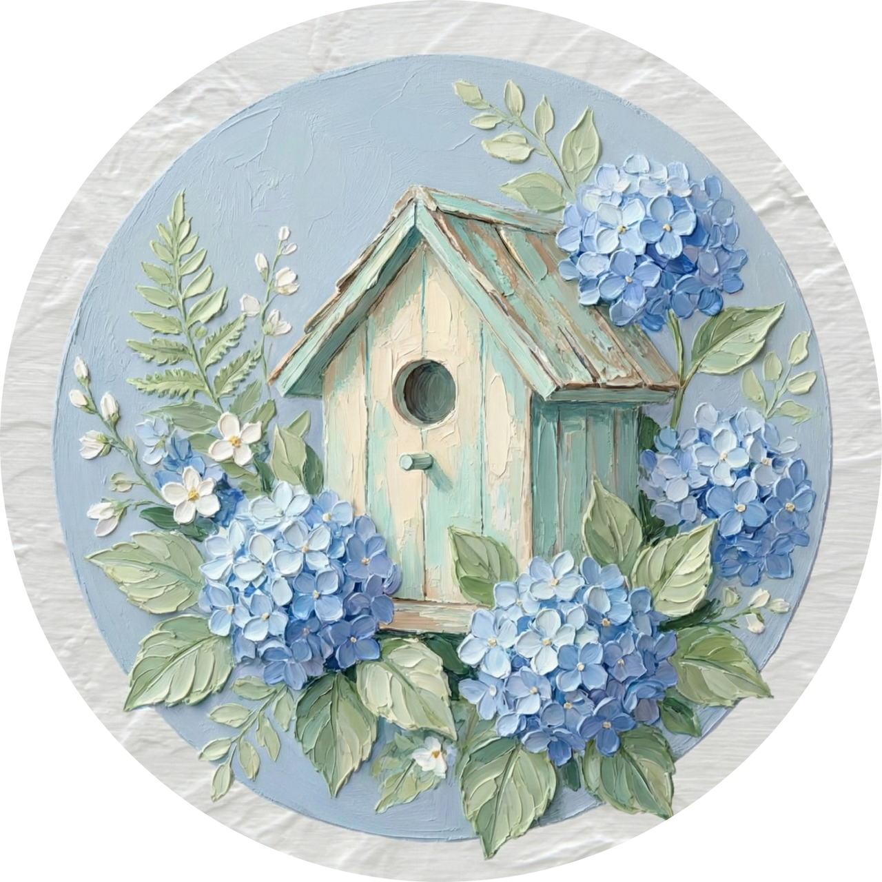 Hydrangea Birdhouse 10" Wood Wreath Sign - DCO-102928-D