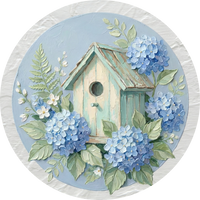 Thumbnail for Hydrangea Birdhouse 10" Wood Wreath Sign - DCO-102928-D