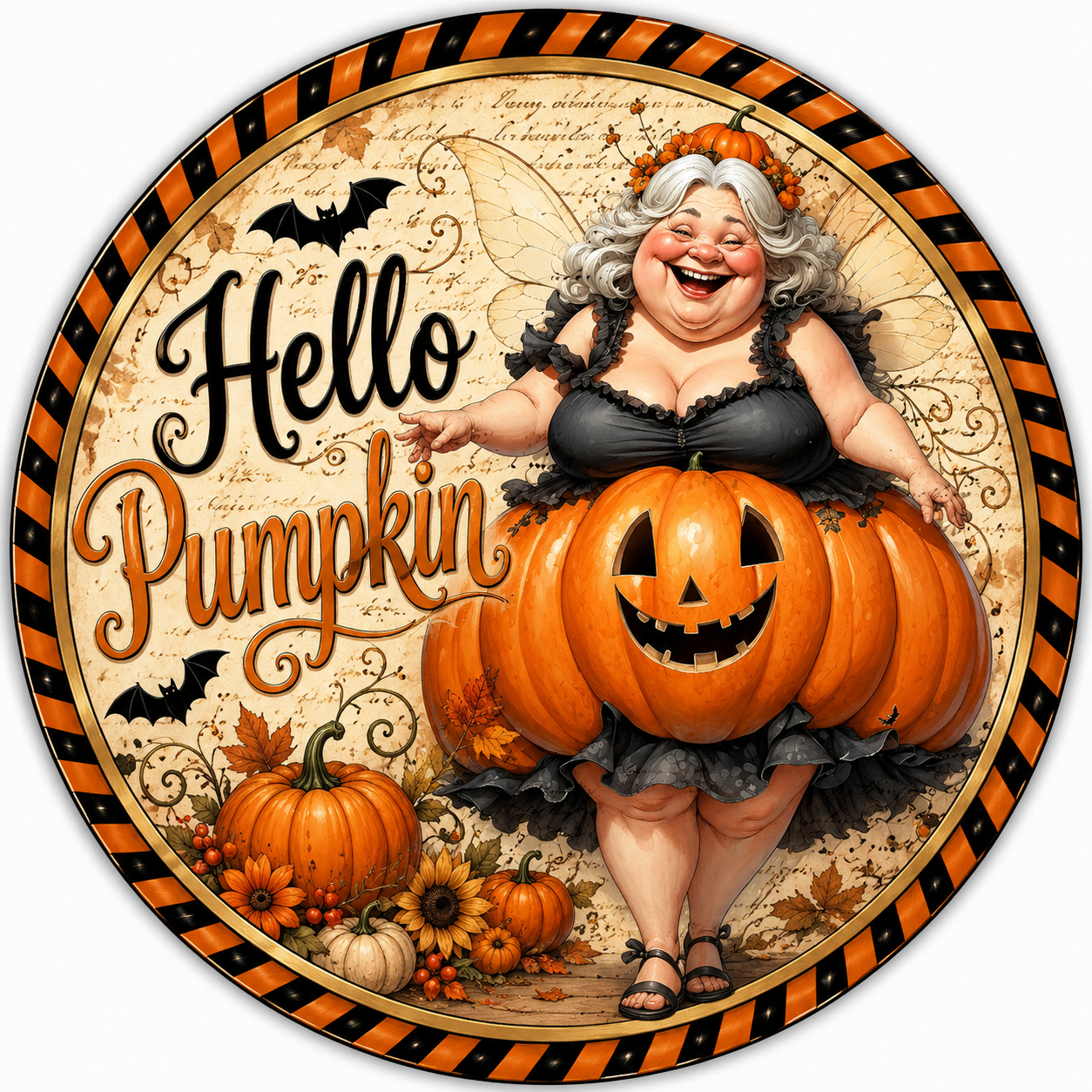Hello Pumpkin Fairy Halloween 10" Wood Wreath Sign - DCO-103004-D