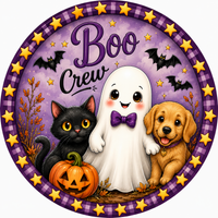 Thumbnail for Boo Crew Halloween 10" Wood Wreath Sign - DCO-103008-D