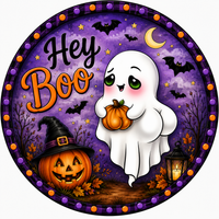 Thumbnail for Hey Boo Halloween 10" Wood Wreath Sign - DCO-103011-D