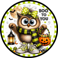 Thumbnail for Boo To You Owl Halloween 10" Wood Wreath Sign - DCO-103021-D