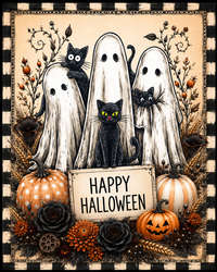Thumbnail for Vintage Ghost and Cats Halloween 8x10" Metal Wreath Sign - DCO-103025