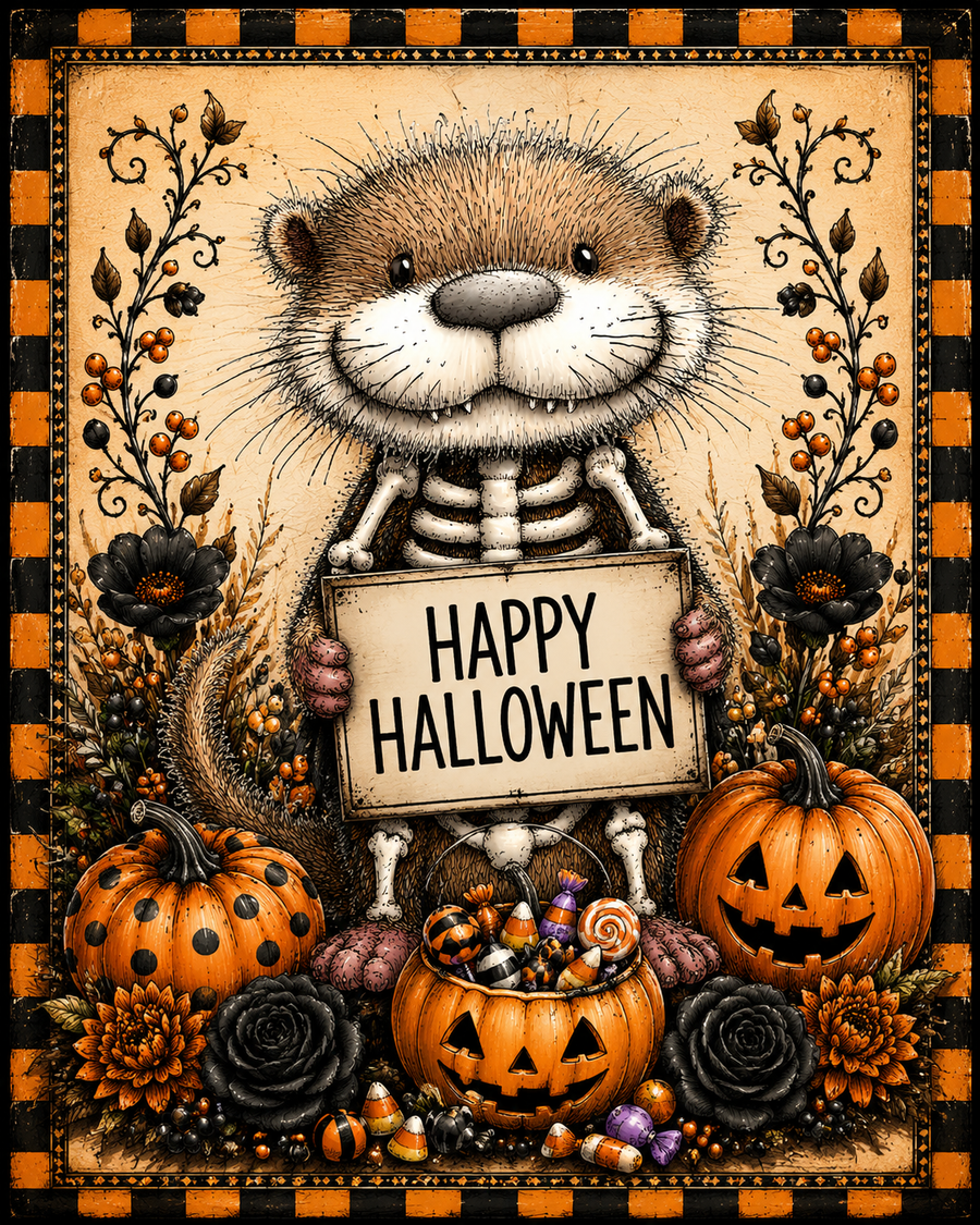 Happy Halloween Otter 8x10" Metal Wreath Sign - DCO-103027