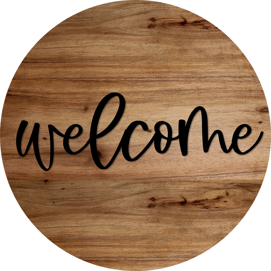 Welcome Door Hanger, 4 Holes Door Hanger, DCO-W-00039-DH, 22 in Round Wood