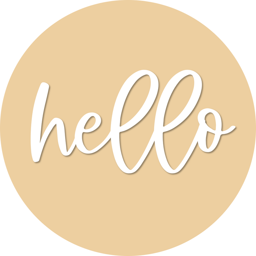 Hello Door Hanger, 4 Holes Door Hanger, DCO-W-00050-DH, 22 in Round Wood