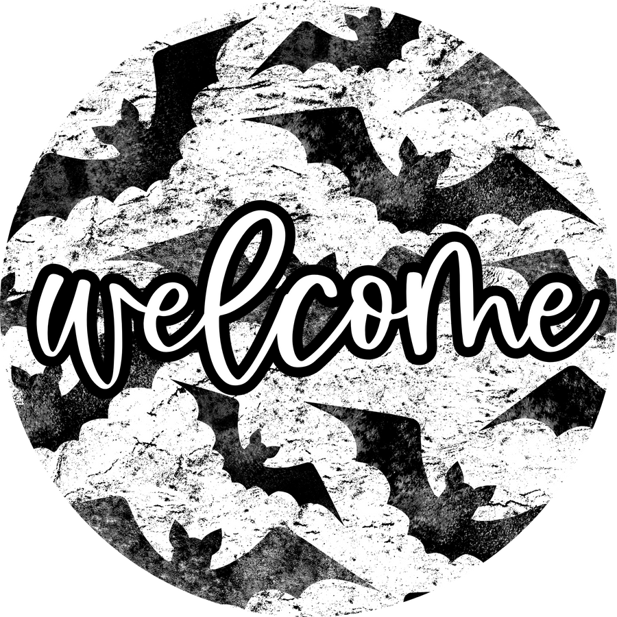 Welcome Bats Door Hanger, 4 Holes Door Hanger, DCO-W-00074-DH, 22 in Round Wood