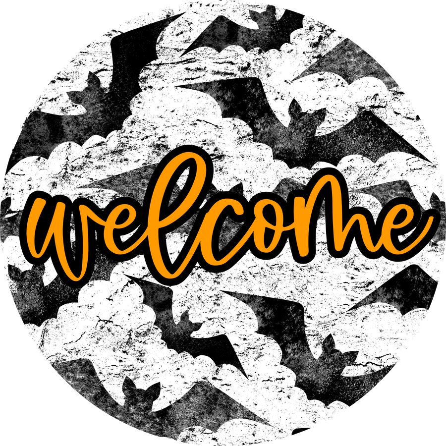 Welcome Bats Door Hanger, 4 Holes Door Hanger, DCO-W-00075-DH, 22 in Round Wood