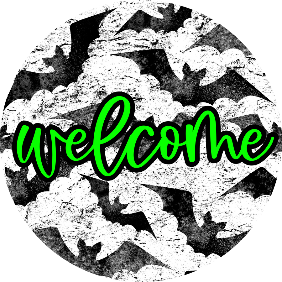 Welcome Bats Door Hanger, 4 Holes Door Hanger, DCO-W-00076-DH, 22 in Round Wood