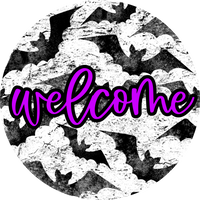 Thumbnail for Welcome Bats Door Hanger, 4 Holes Door Hanger, DCO-W-00078-DH, 22 in Round Wood