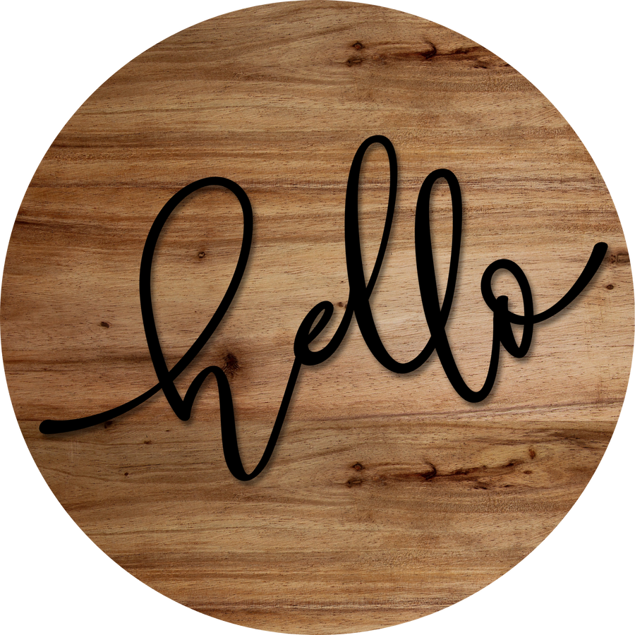 Hello Door Hanger, 4 Holes Door Hanger, DCO-W-00080-DH, 22 in Round Wood