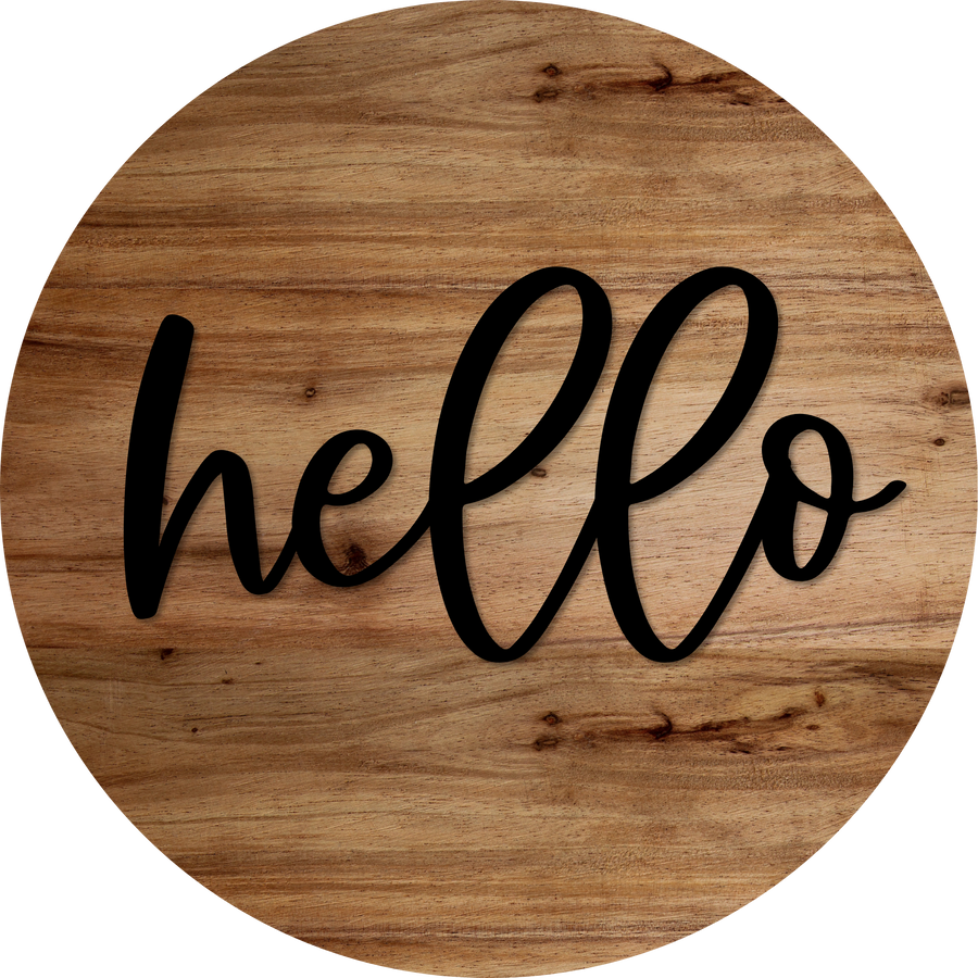 Hello Door Hanger, 4 Holes Door Hanger, DCO-W-00081-DH, 22 in Round Wood
