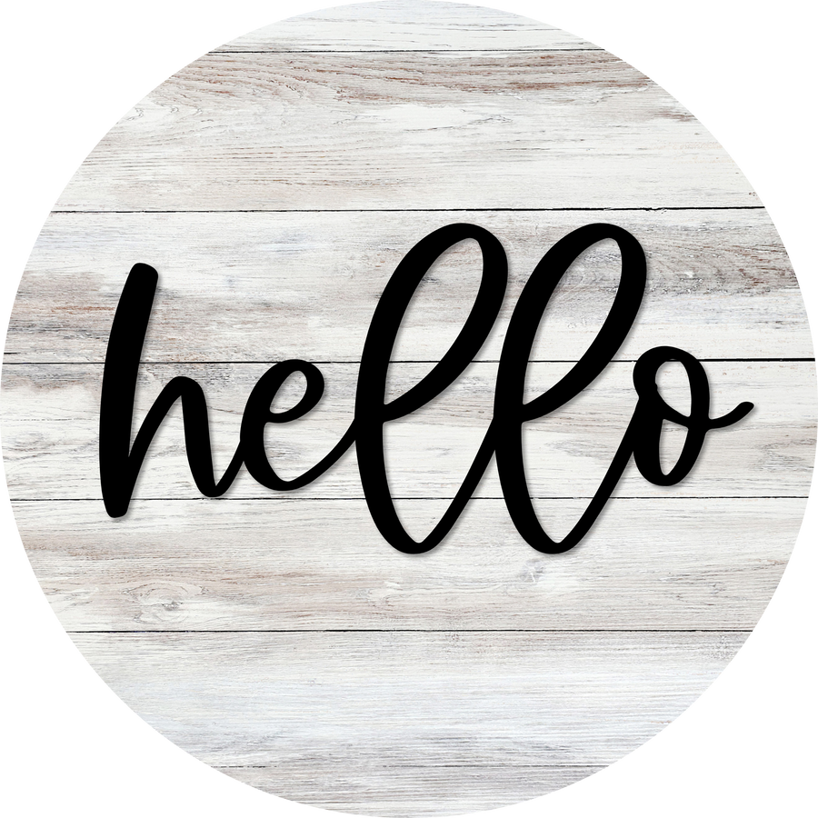 Hello Door Hanger, 4 Holes Door Hanger, DCO-W-00082-DH, 22 in Round Wood