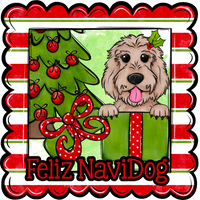 Thumbnail for Golden Doodle Wreath Sign, Feliz NaviDog Dog Sign, 12