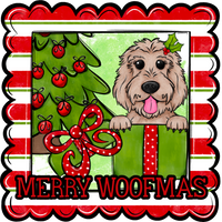 Thumbnail for Golden Doodle Wreath Sign, Merry Woofmas Dog Sign, 12